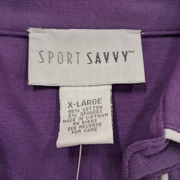 Women's Sport Savvy Pullover V-Neck Collar Short Sleeve Lavender White Trim XL - Picture 8 of 9